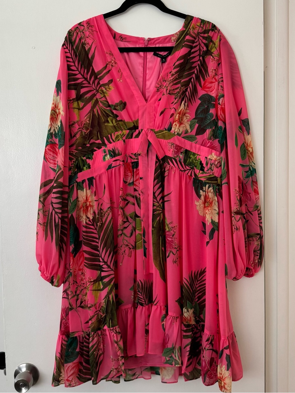 NWT Alex Marie Shannon Tropical Floral Printed Chiffon Balloon Sleeve Dress - Picture 2 of 9